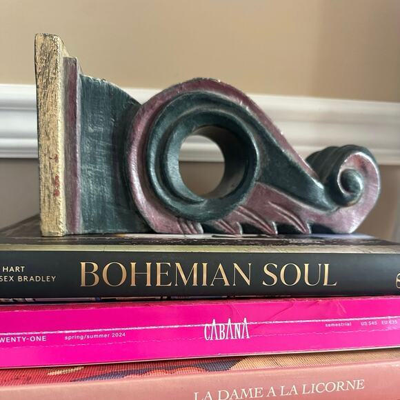 Vintage Wall Sconce Corbel Shelf solid wood Mexico blue burgundy 11x5” drape - Picture 1 of 16